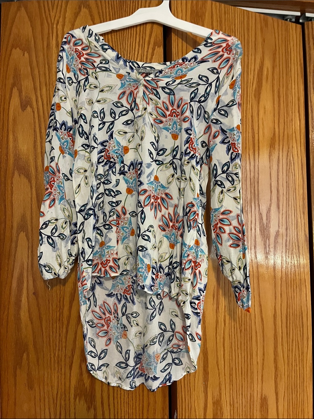 Daniel Rainn White Tunic with Navy, Coral and Teal Floral Print